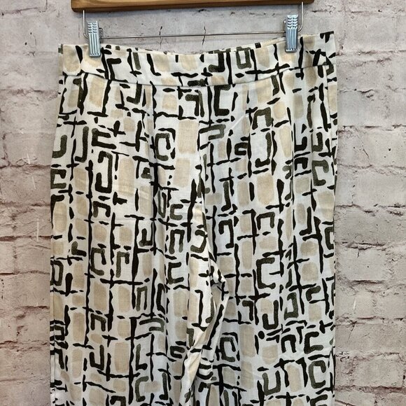 Ann Taylor Wide Leg Crop Pants Lyocell Green Ivory Geometric Print Size 6 NEW - Picture 7 of 8